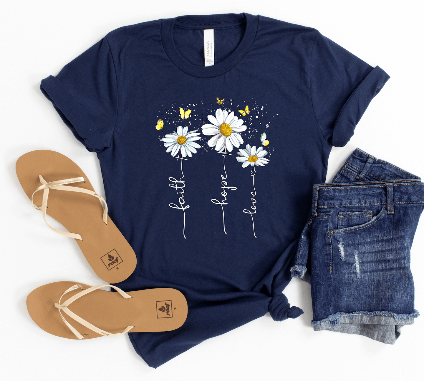 Faith Hope Love Flowers Short Sleeve Shirt