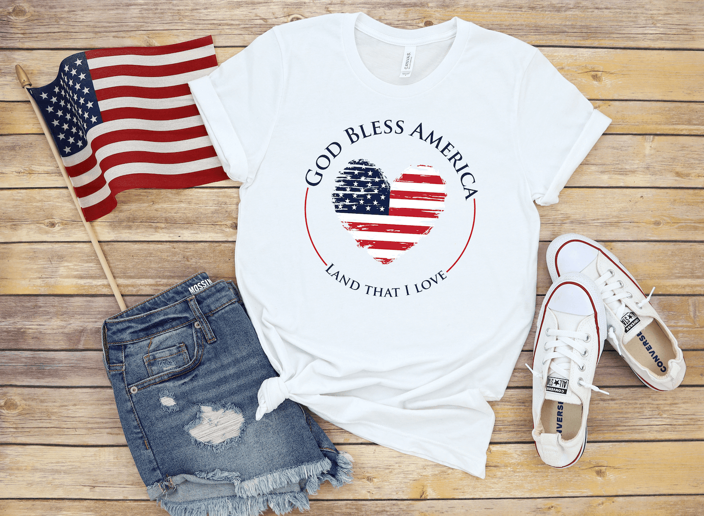God Bless America Heart Short Sleeve Shirt