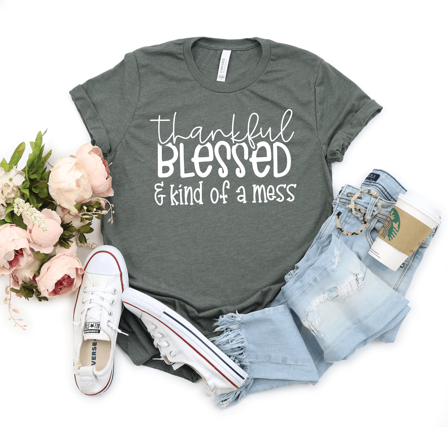 Thankful Blessed & Kind of a Mess Short Sleeve Shirt